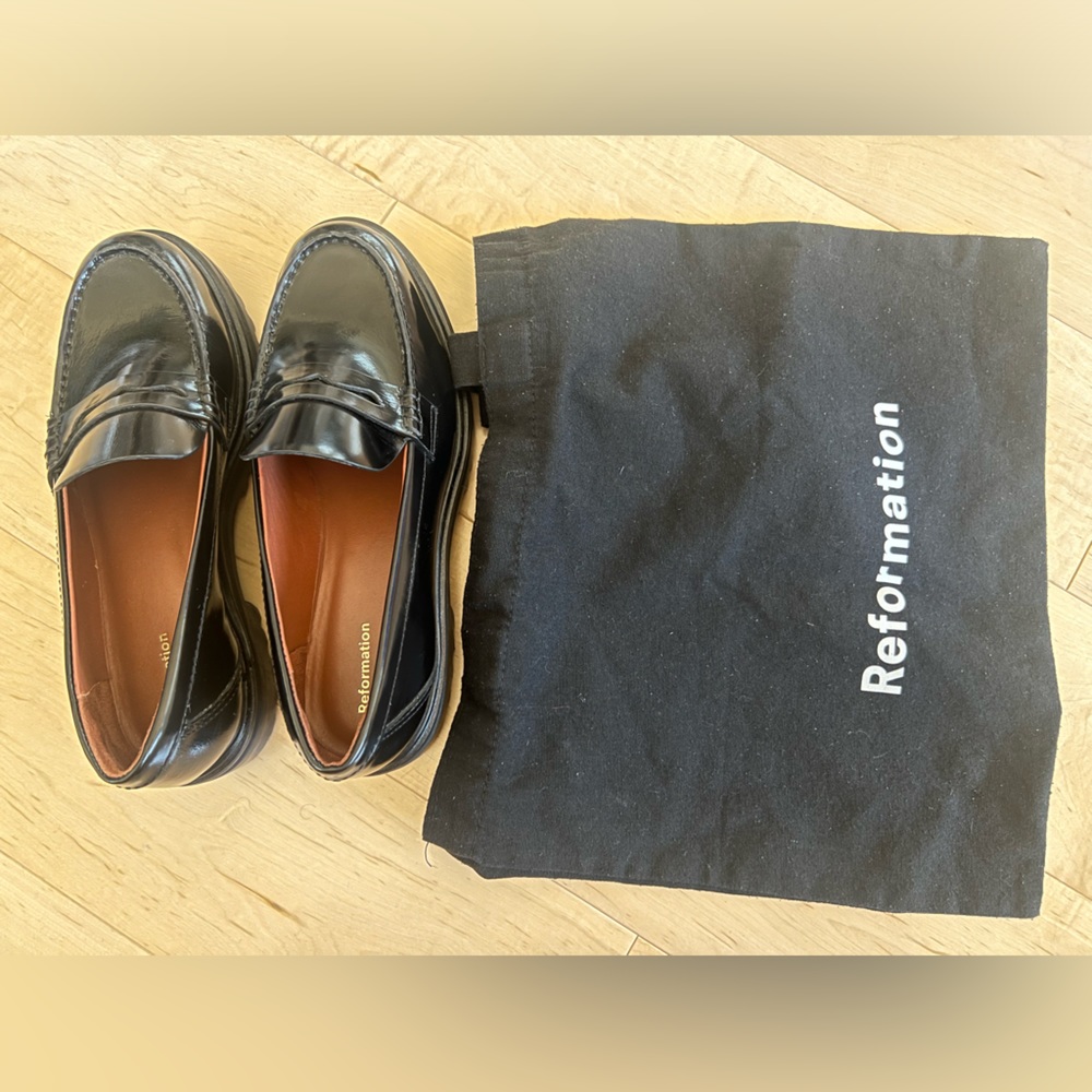 Reformation Glossy Black Loafers